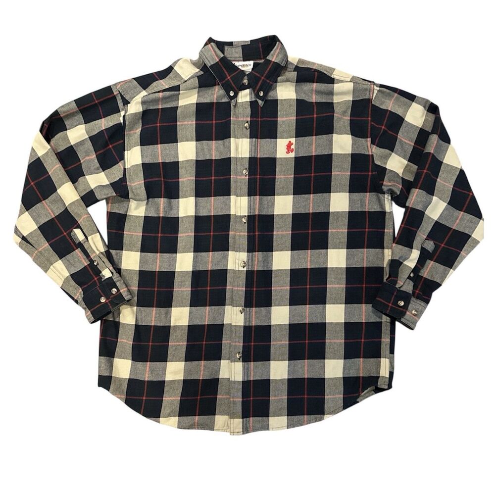 Vintage 90s Disney World Mickey Mouse Plaid Flannel Shirt Heavy Cotton Men’s L